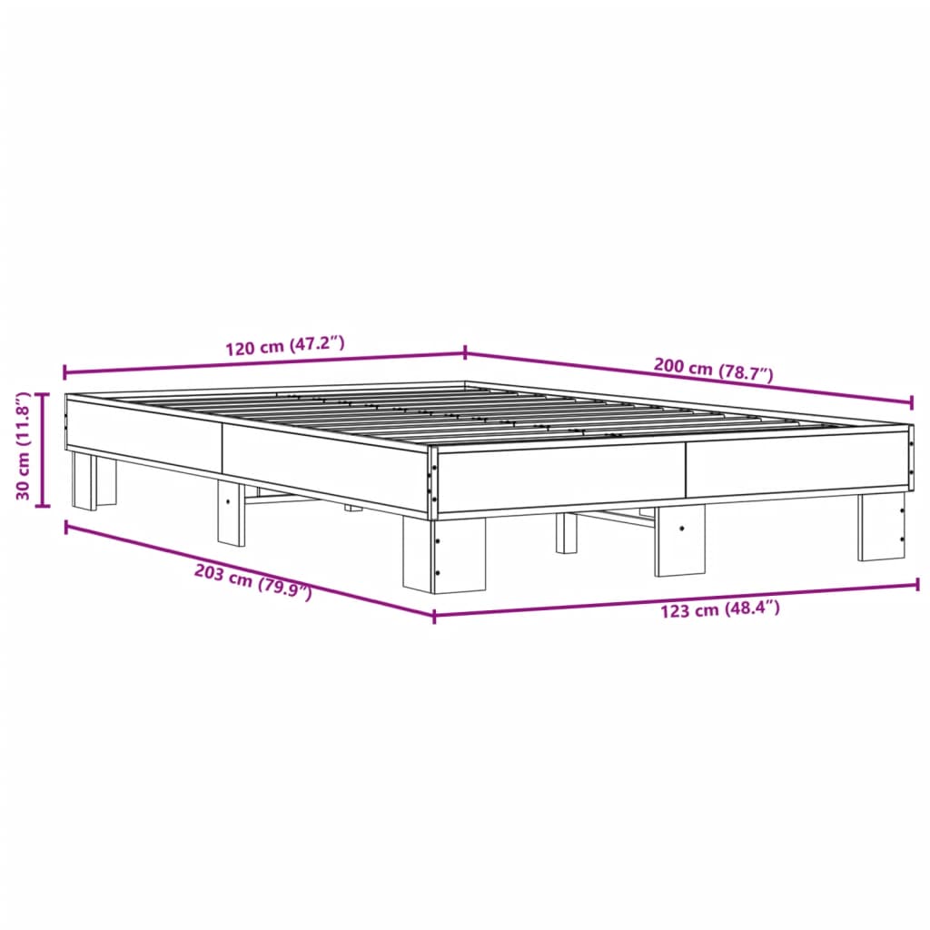 Bed Frame without Mattress Grey Sonoma 120x200 cm